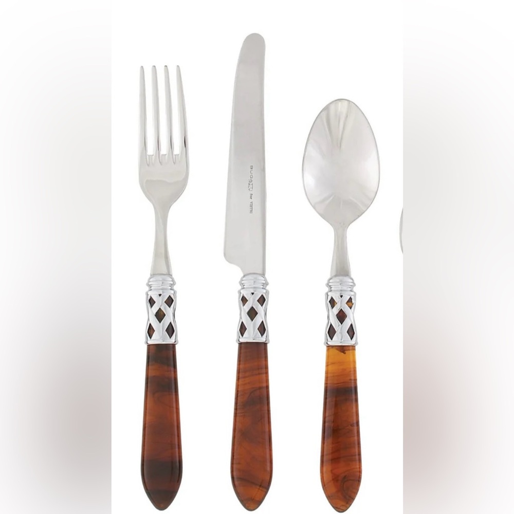 Bugatti Tortoise Shell ALADDIN 4 Soup Spoons Stainless Steel Acrylic Italy HTF